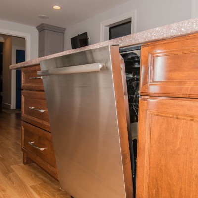 open dishwasher in new island renovation