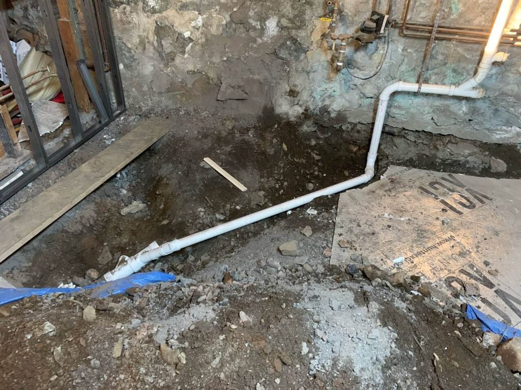 Basement Remodel with below grade piping