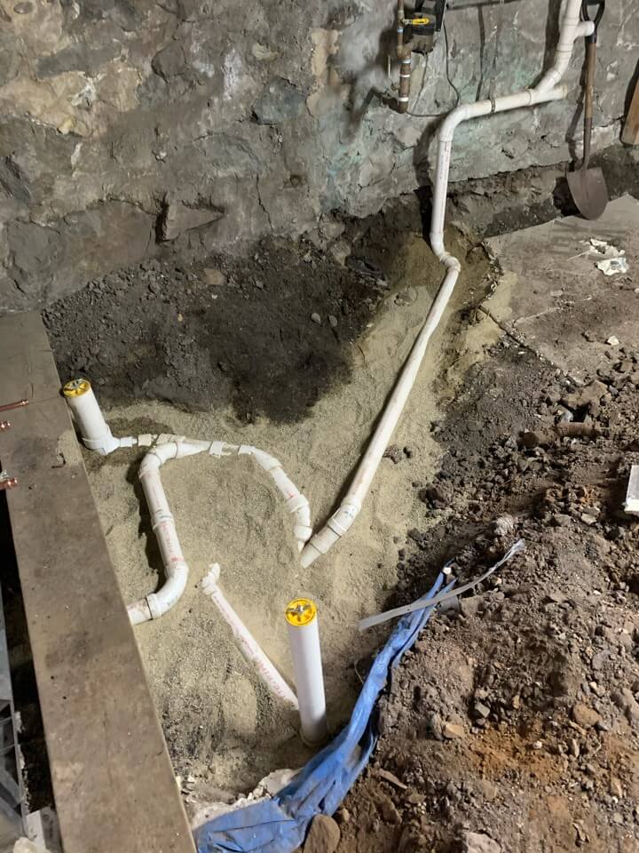 Basement Remodel with below grade piping and waste line