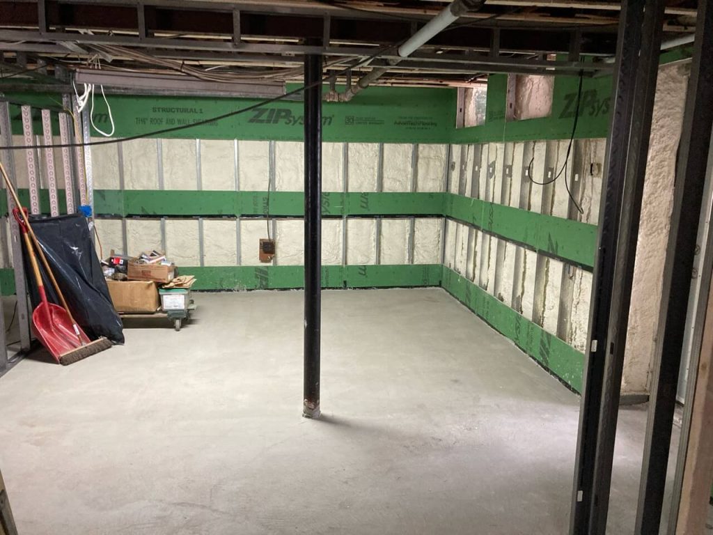 Basement Remodel with Framing and Foam Insulation